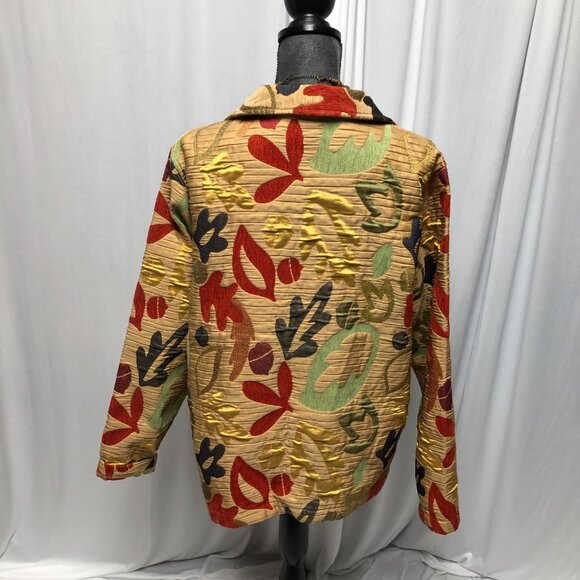 Breckenridge Jacket Womens Size XL Buttoned Collared Tan Gold Quilted Leaves - Picture 4 of 6